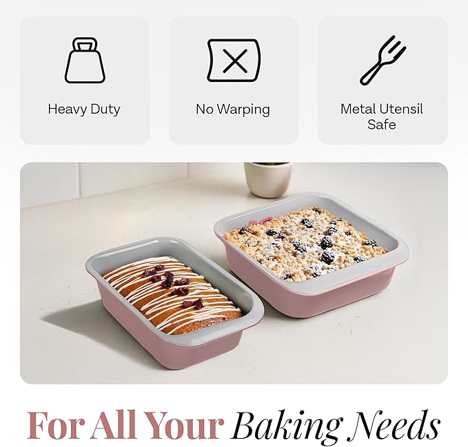 Gotham Steel 6 Pc Stackable Baking Pans Set, 70% Space Saving Design, Ceramic Bakeware Sets Non Toxic Made Without PFOA PFOS, with Baking Sheet Tray, Cake & Muffin Pans, Oven & Dishwasher Safe