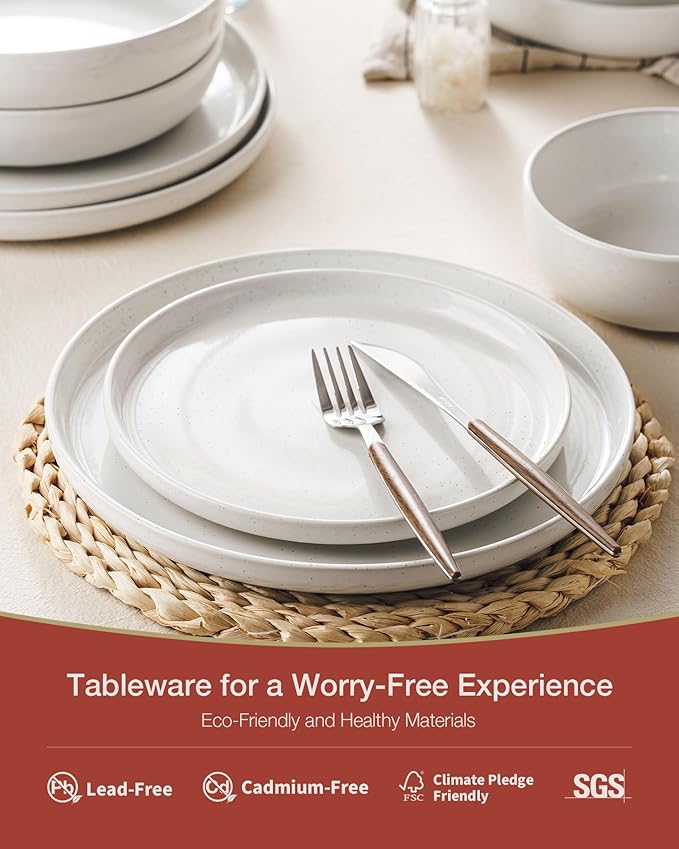 Famiware Milkyway Dinnerware Set with Mugs, Service for 4 (16pcs), Ribbed Stoneware Plates and Bowls Dishes Sets - Chip & Scratch Resistant, Microwave & Dishwasher Safe, White