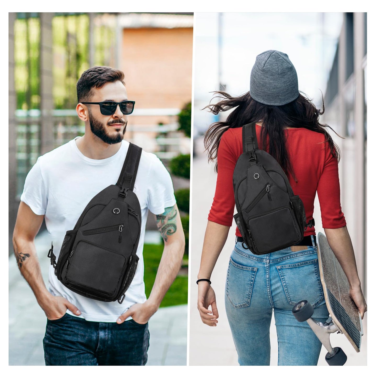 Javolto Sling Bag for men Crossbody Shoulder Backpack Chest Bag Travel Hiking Daypack-Black