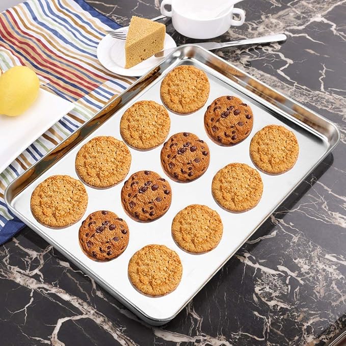 Wildone Baking Sheet with Silicone Mat Set, Stainless Steel Cookie Pan with Baking Mat, Size 16 x 12 x 1 Inch, Set of 4-2 Sheets + 2 Mats