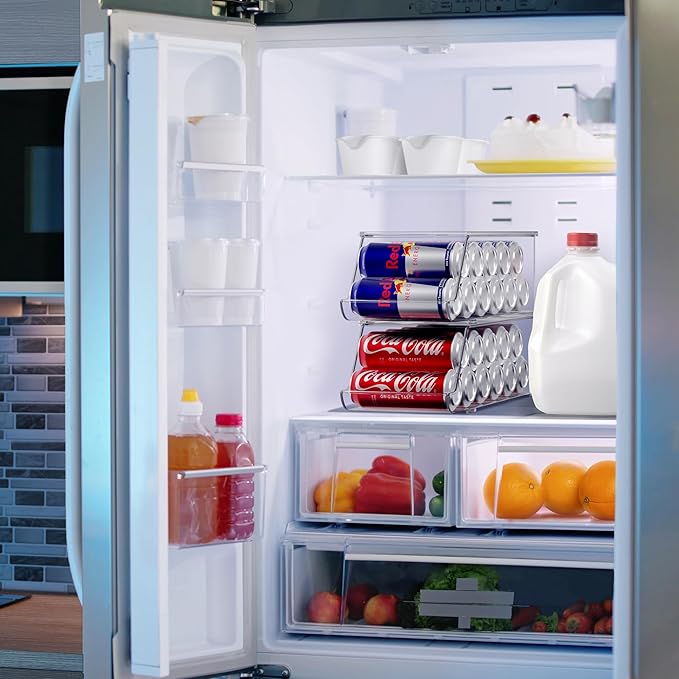 Sorbus Skinny Soda Can Organizer for Refrigerator - Stackable Slim Can Holder Dispenser with Lid for Fridge, Pantry, Freezer - BPA-Free, Clear Design, Drink Organizer for Fridge (2-Pack)