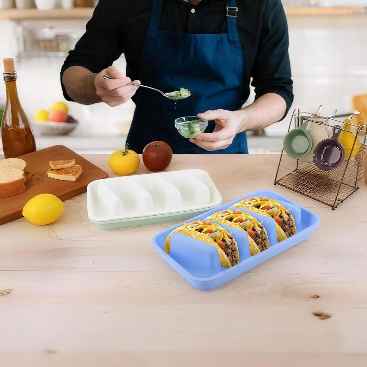 Silicone Taco Holder 3 Packs, Reusable Taco Plates with Dividers, Taco Holder Stand for Family Dinners & Parties, Dishwasher and Microwave Safe