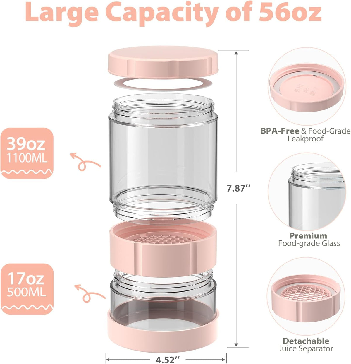 Glass Pickle Jar with Strainer Flip, 56oz Airtight Pickle Container, Leak-proof Juice Separator Pickle Flip Jar with Sealing Silicone Ring for Olive, Sliced Pickle and Jalapeno, Dishwasher Safe