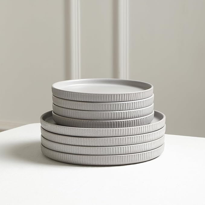 Stone Lain Haven Stoneware 24-Piece Dinnerware Set, Grey - Plates and Bowls Sets for 8, Elegant Dish Set, Includes Dinner Plates, Salad Plates Cereal Bowls, Microwave & Dishwasher Safe