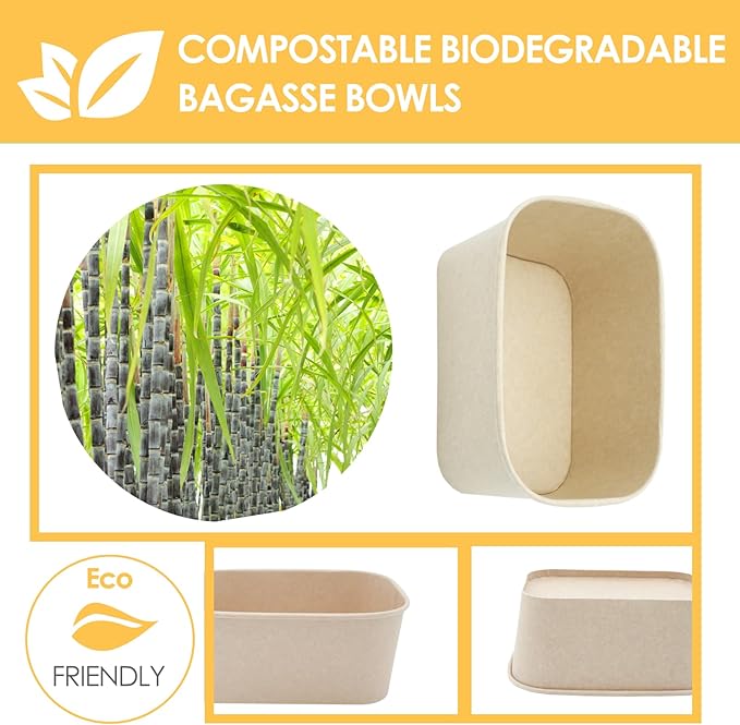 50 Pack 25 OZ Large Paper Bowls with Lids, Heavy Duty Disposable Compostable Container for Party, Disposable Bowls Bulk Soak-Proof and Microwave Safe for Hot/Cold Use
