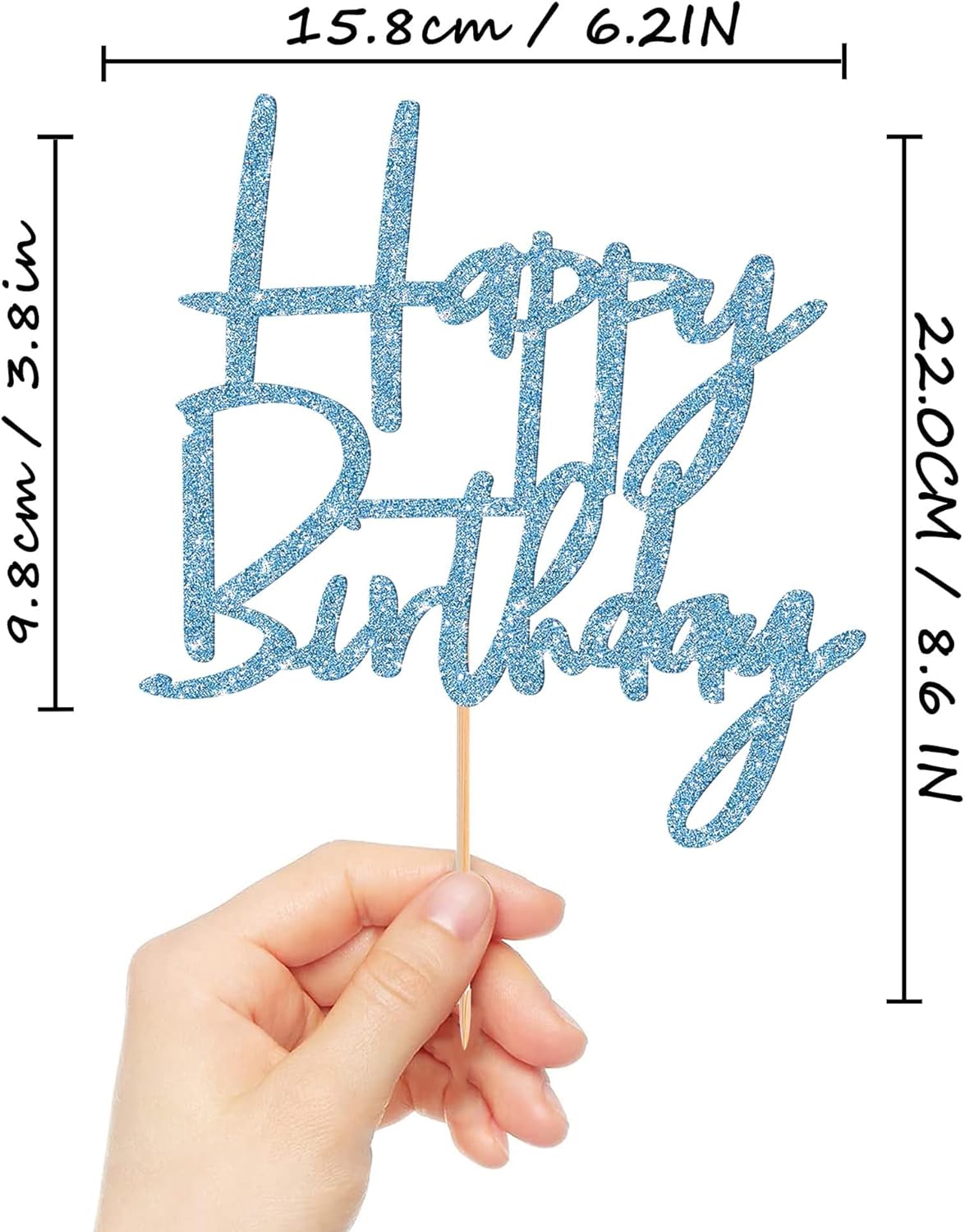 Happy Birthday Cake Topper - Glitter Sky Blue Birthday Cake Top Decorations (Sky Blue)
