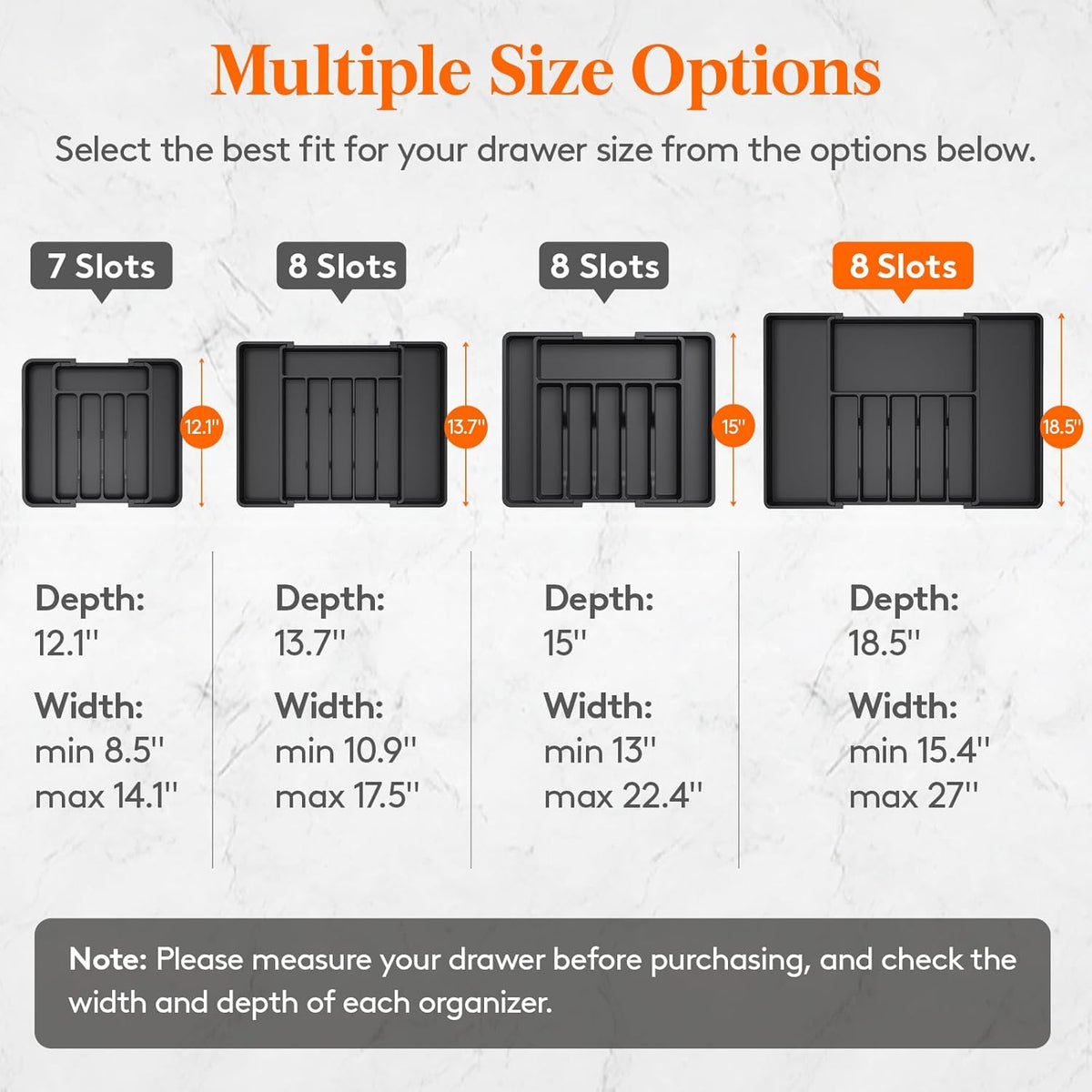 Lifewit Silverware Drawer Organizer, Expandable from 15.4 to 27 inches, Utensil Tray for Kitchen, Adjustable Cutlery Holder, Plastic Flatware Storage for Spoons Forks Knives, Extra Large, Black