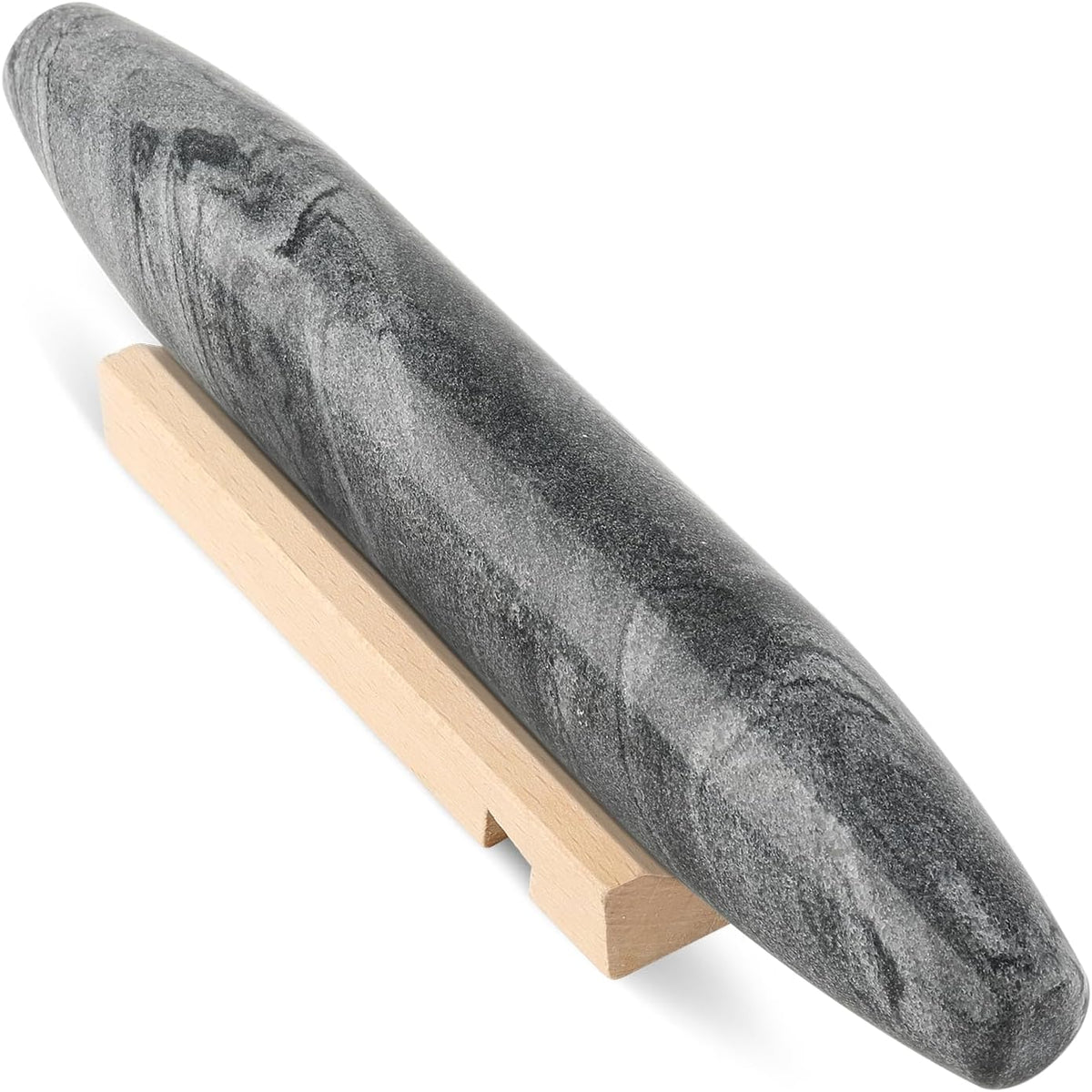 Koville African Natural Grey Marble French Rolling Pin, 12inch Non-Stick Rolling Pin for Baking, Dough Roller for Pasta, Dumpling, Fondant, Pie, Bread, Pizza, Kitchen Baking Tools