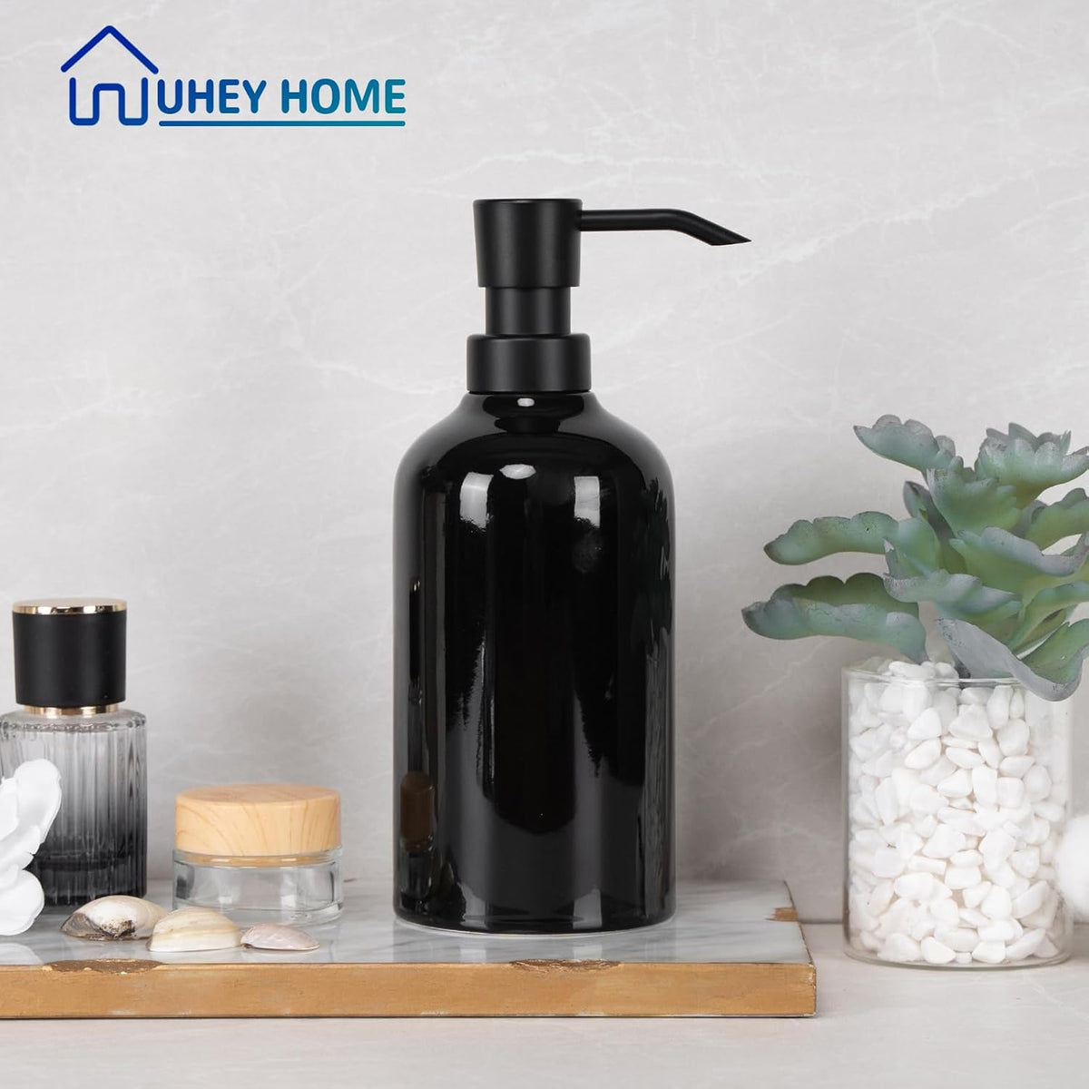 Ceramic Black Soap Dispenser Bathroom, 16.9oz Hand Soap Dispenser for Kitchen, Hotel