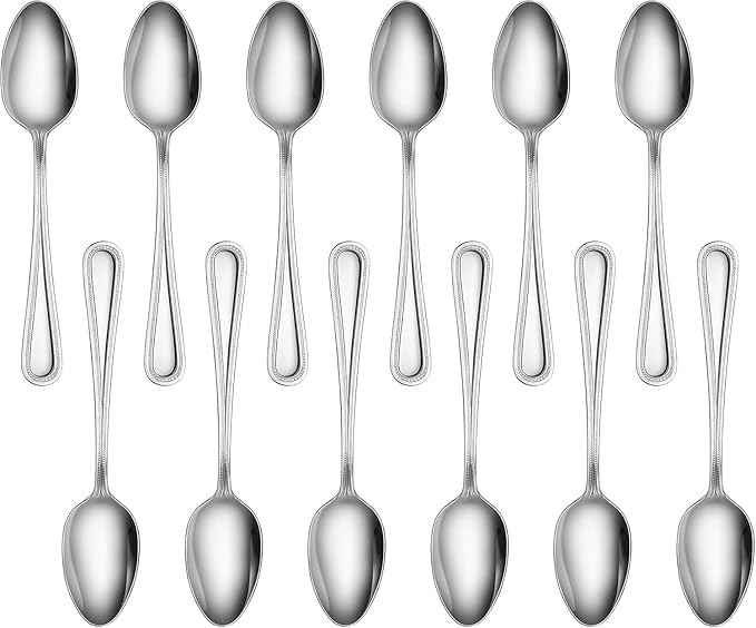 New Star Foodservice 58581 Steel Bead Pattern Serving Spoon, 7.8-Inch Set of 12