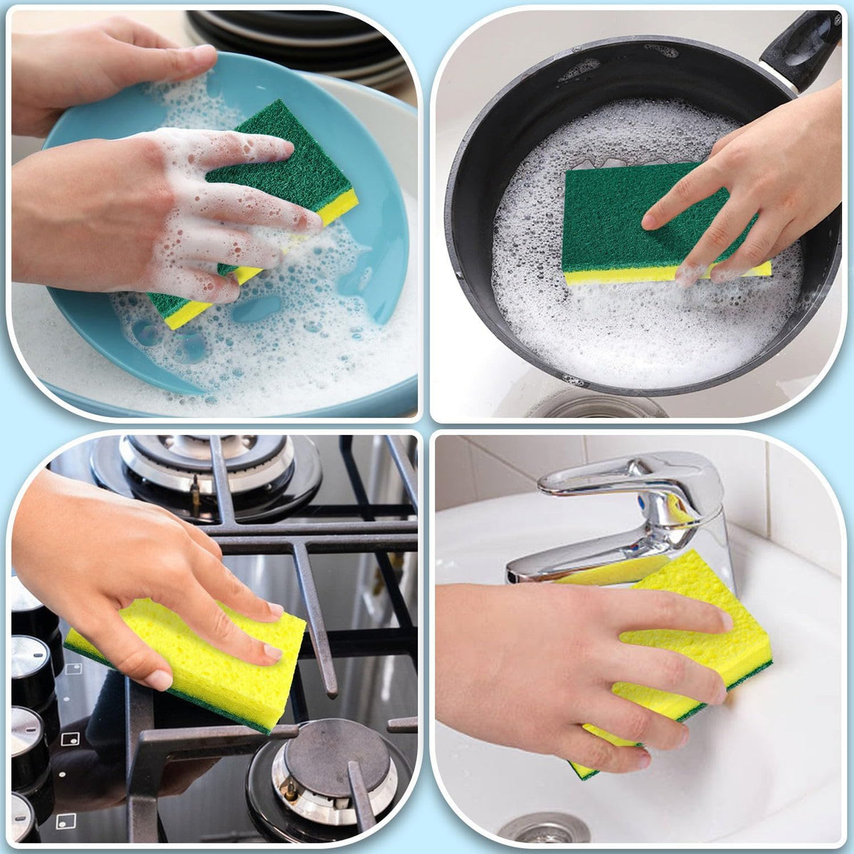 24 Pack Multi-Purpose Sponge Pads,Heavy Duty Scrub Sponges Effective Clean The Surface Stains,Can Be Used to Clean Kitchen,Pots,Bowls,Bathrooms,Tiles,Bathtubs,Walls a Good Helper for Home Cleaning