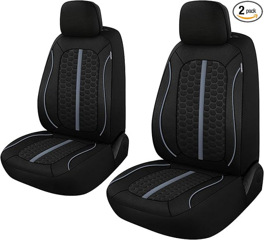 Breathable Premium Car Seat Covers Front Set，3D Air-Mesh Seat Covers for Cars，Comfortable Safety Airbag Compatible，Universal for Most Cars Sedan Truck SUV(Black/Gray)
