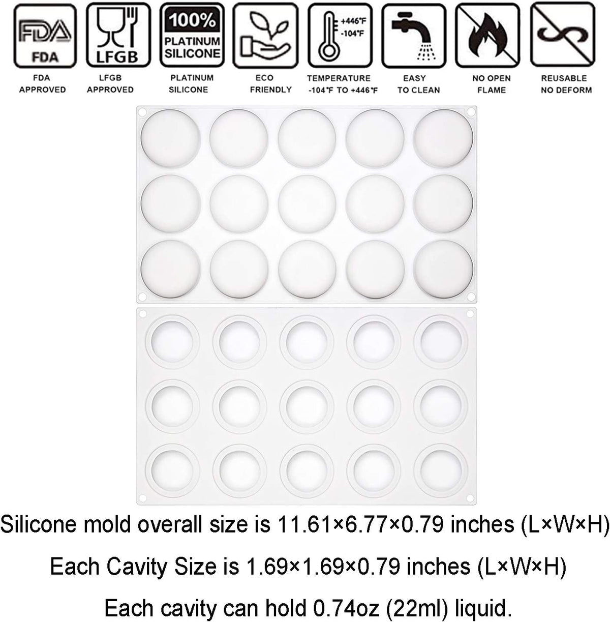 OCPO KITCHEN Stone Silicone Mold for Baking Mousse Cake, Candy, Pastry, Chocolate, Cupcake, Jelly, Cookie, Pudding, Cake Decoration Mold, 3D Stone Shape (15-Cavity)