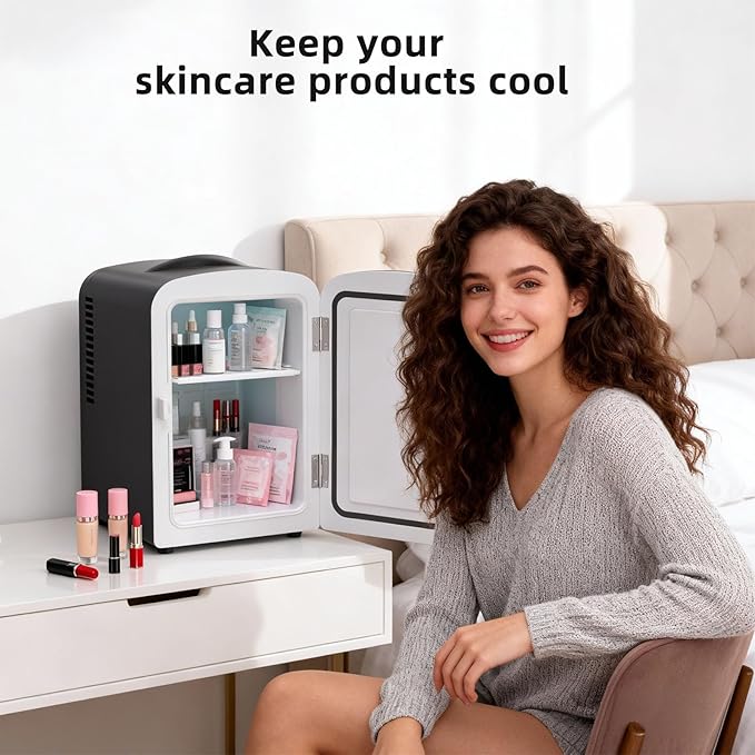 Antarctic Star 4L/6 Can Portable Mini Fridge,Personal Compact Refrigerator,Small Cooler for Food,Drinks or Skin Care, AC/DC for Bedroom, Car, Office & Dorm, Black