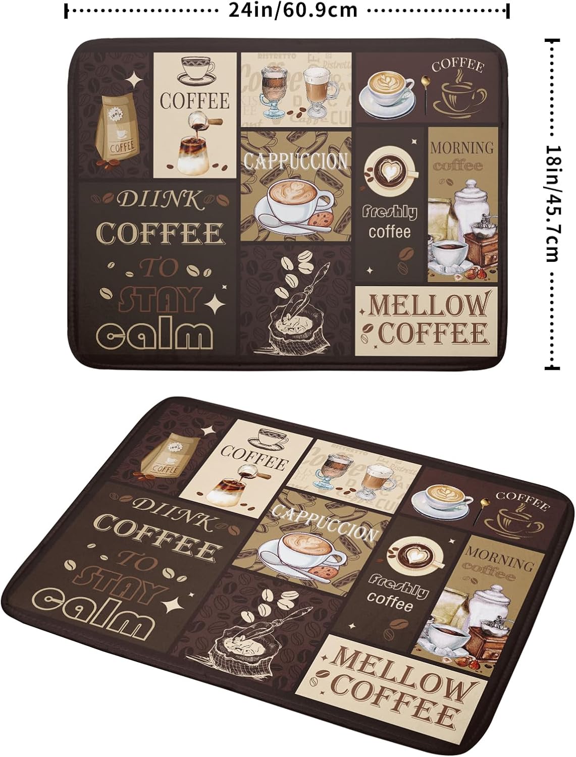 Brown Coffee Dish Drying Mat 18x24 Inch Coffee Cup Espresso Machine Pad Absorbent Washable Dish Rack Pad for Kitchen Counter Cafe Bar