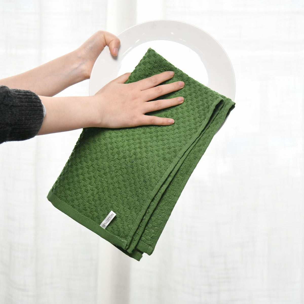 Artoid Mode Ring Spun Cotton Green Dishcloth Kitchen Towels, 12x12 Inch Ultra Soft Absorbent Quick Drying Household Cleaning Kitchen Rags Set of 4