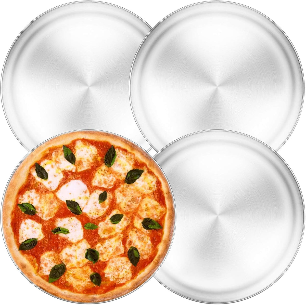 Pizza Pan, 13½ inch Stainless Steel Pizza Pan Set Large Pizza Oven Pans Tray for Baking Serving, Healthy & Heavy Duty, Dishwasher Safe & Easy Clean - 4 Piece