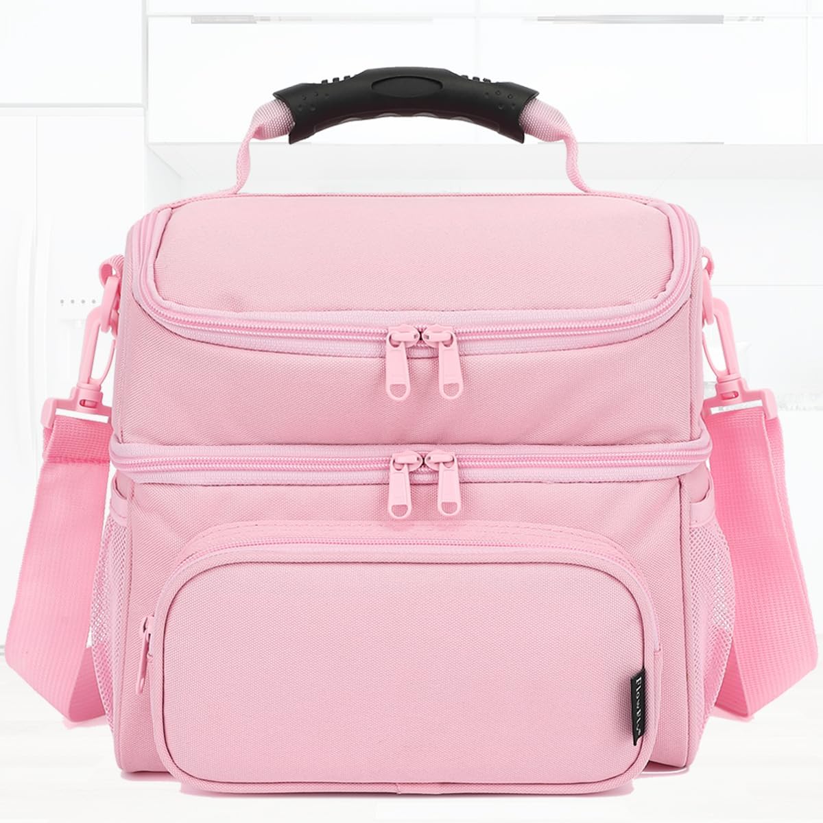 FlowFly Double Layer Cooler Insulated Lunch Bag Adult Lunch Box Large Tote Bag for Men, Women, With Adjustable Strap,Front Pocket and Dual Large Mesh Side Pockets