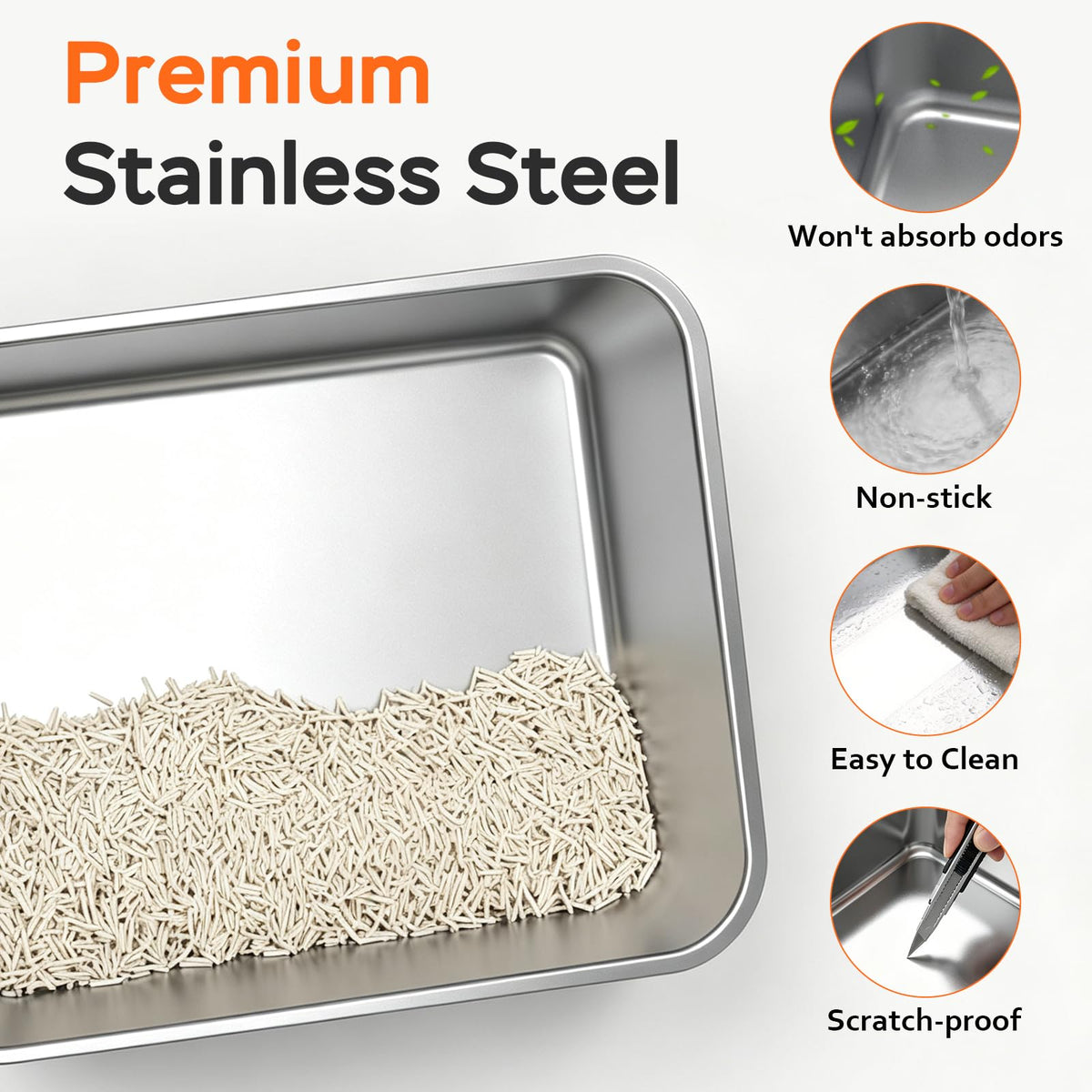Devopet Stainless Steel Litter Box with Lid, Enclosed Metal Cat Litter Box for Kittens and Small Cats, Odor Control, Easy to Clean, Includes Scoop & Litter Mat