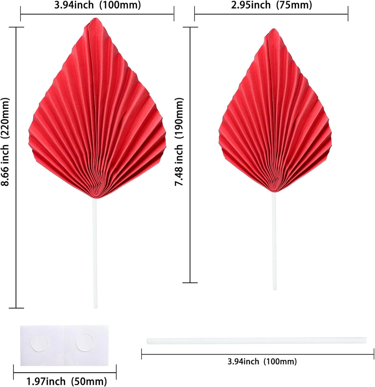 Gyufise 6Pcs Paper Palm Fan Cake Toppers Palm Spear Leaves Fan Cupcake Toppers Cake Insert Decorations Craft DIY Cake Bakeware Decoration for Birthday Party Wedding Party Decor Supplies Red