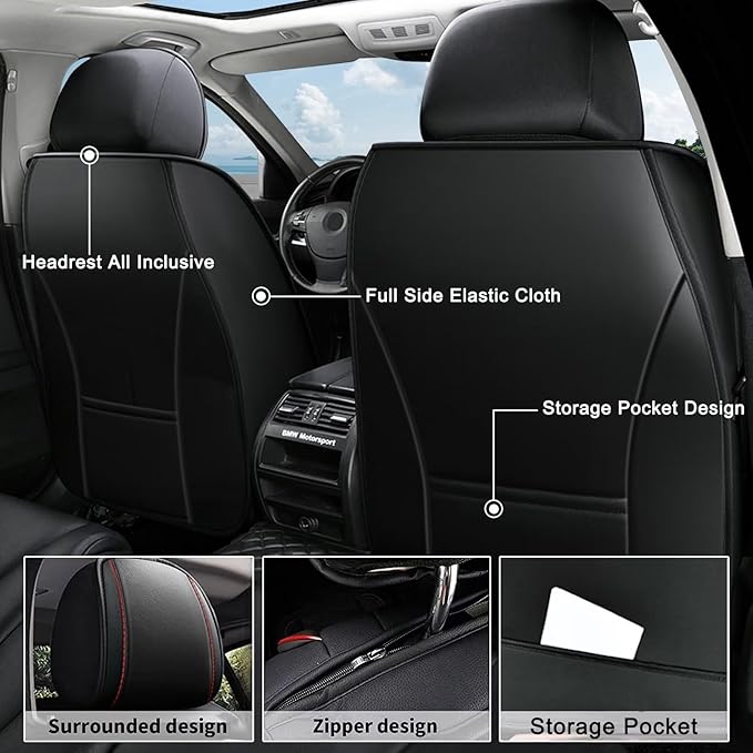 AOMSAZTO Front Seat Covers Fit for Chevy/Chevrolet Cruze 2011-2019 Waterproof Faux Leather Car Seat Cover Compatible with Airbag(2PCS Front, Black&Redline)