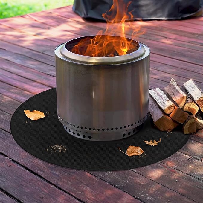 60" Round Fire Pit Mat for Solo Stove Bonfire/Under Grill Mat for Outdoor Grill Fireproof Waterproof Oil-Proof, 4 Layers Fireproof Mat Fireplace Mat BBQ Floor Mat for Deck Patio Grass Outdoor Smoker