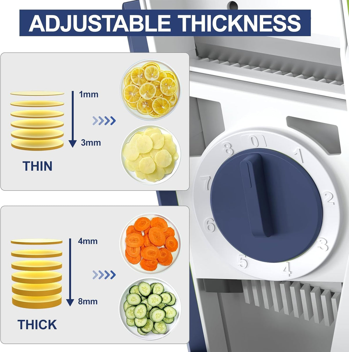 Upgraded Mandoline Slicer for Kitchen &Safe Vegetable Chopper 5 in 1 & Adjustable Mandoline Slicer,Can cut slicing,strips,shredding and dicing Kitchen Veggie chopper (DeepBlue)