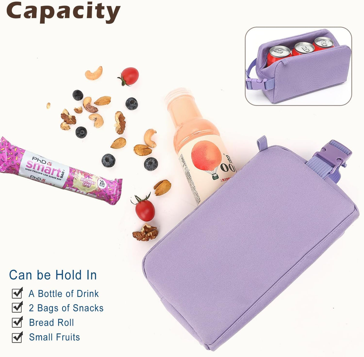 FlowFly Small Insulated Lunch box Portable Soft Bag Mini Cooler Thermal Meal Tote Kit with Buckle for Work, PurpleWithBuckle