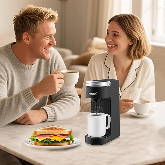CHULUX Slim Single Serve Coffee Maker for K Pods, One Cup Coffee Maker Fits 7.3" Travel Mugs, Coffee Machine with 6 to 12oz Brew Sizes