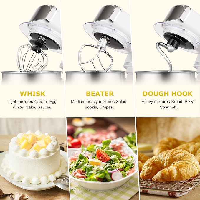 Kitchen in the box Stand Mixer,3.2Qt Mini Electric Food Mixer,6 Speeds Portable Lightweight Kitchen Mixer for Daily Use with Egg Whisk,Dough Hook,Flat Beater (White)