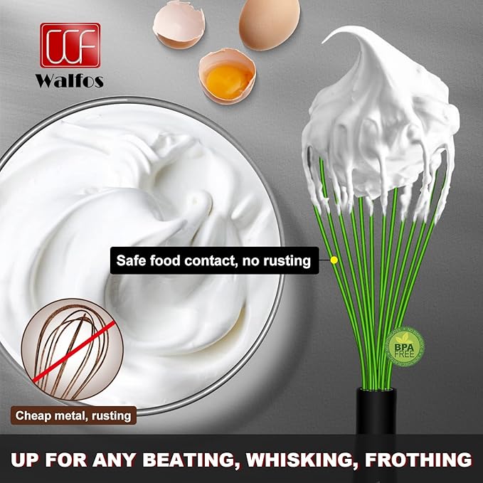 Walfos Silicone Whisk, Rubber Whisks for Cooking, Baking (11,9,8.5 inch) - Heat Resistant Kitchen Whisks for Non-stick Cookware, Balloon Egg Beater Perfect for Blending, Whisking, Beating, Frothing