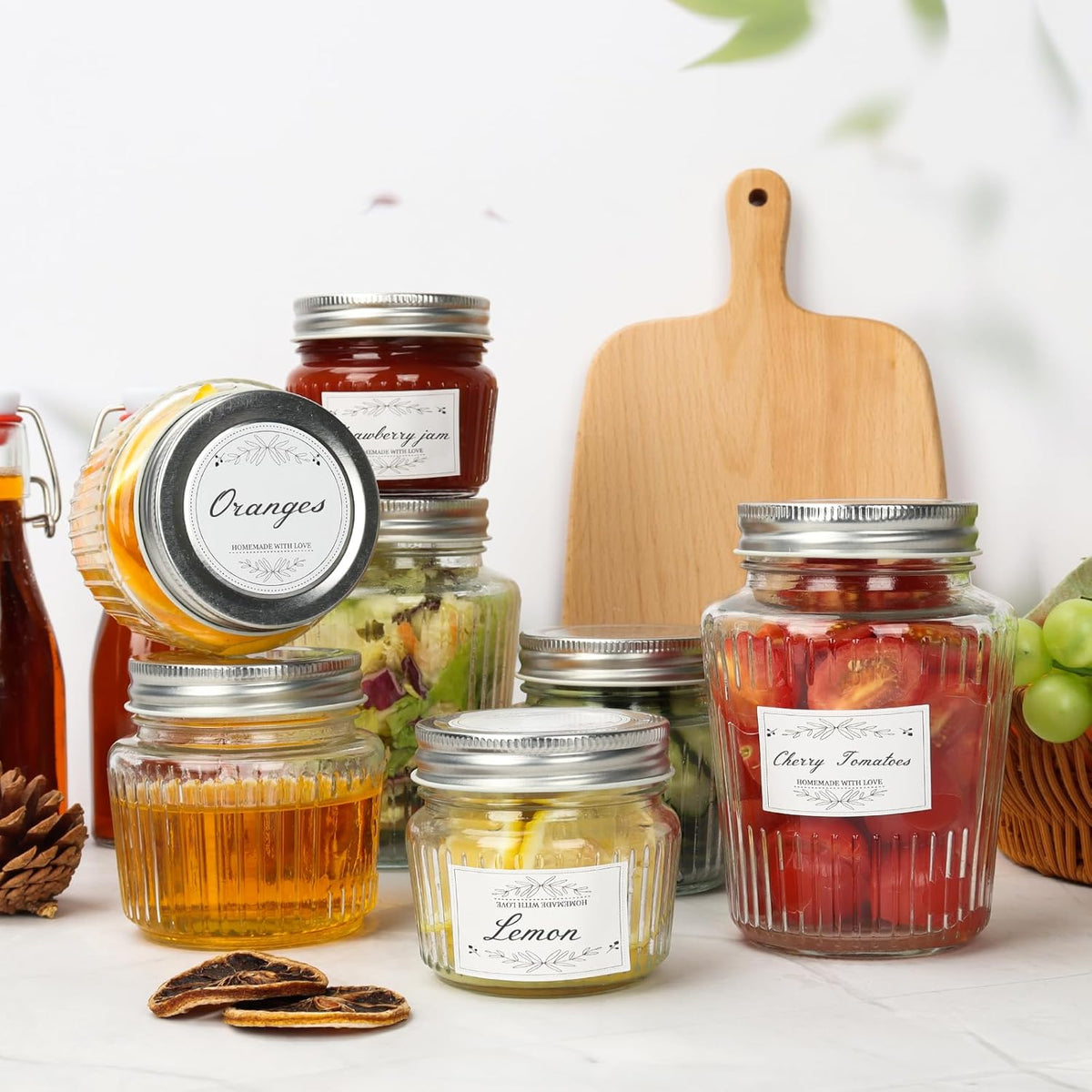Cehomi Glass Mason Jars with Lids - 8 oz Vintage Canning Jars, Pickling Jars for Jelly, Jam, Honey, Pickles, Spice, Essential Preserver for Home Storage and Gifting 6 Pack