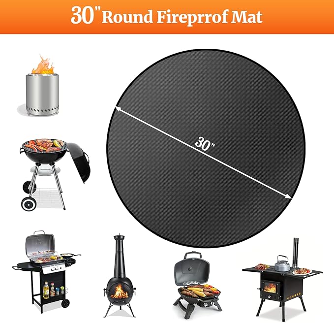 30" Round Fire Pit Mat for Solo Stove Bonfire/Under Grill Mat for Outdoor Grill Fireproof Waterproof Oil-Proof, 4 Layers Fireplace Mat BBQ Mat Portable Solo Stove Mat for Deck Patio Grass Smoker