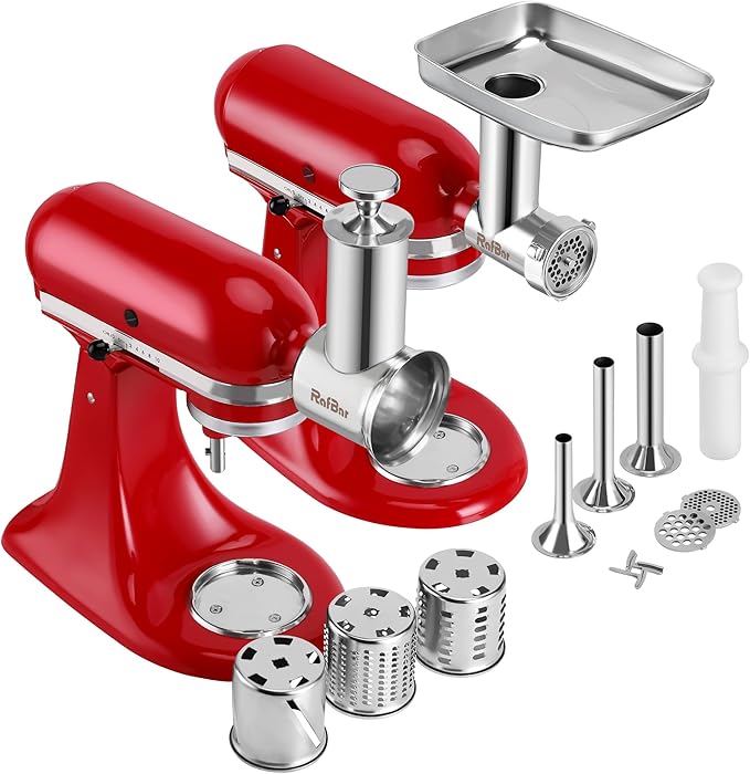 Meat Grinder & Slicer Shredder Attachments for KitchenAid Stand Mixer, All Parts Dishwash Safe, Stainless Steel Cheese Grater Attachments for KitchenAid Mixer Accessories