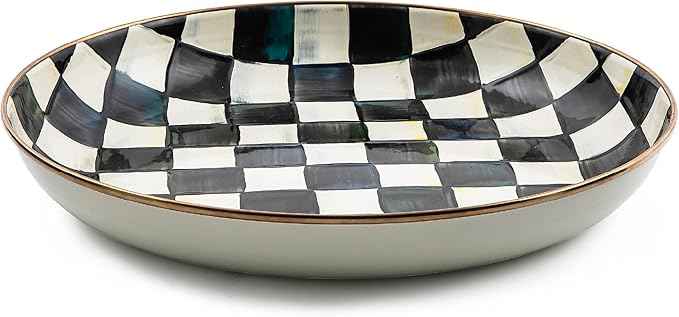 MACKENZIE-CHILDS Enamel Abundant Bowl, Decorative or Serving Bowl, 13-Cup Capacity, Black-and-White Courtly Check