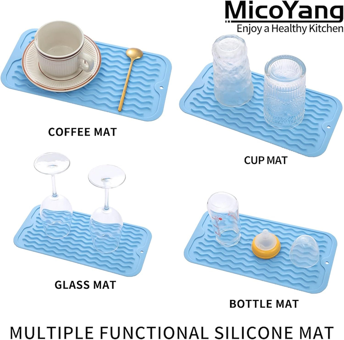 Silicone Dish Drying Mat for Multiple Usage,Easy clean,Eco-friendly,Heat-resistant Silicone Mat for Kitchen Counter or Sink,Refrigerator or Drawer Liner Light Blue S 12 inches x 6 inches