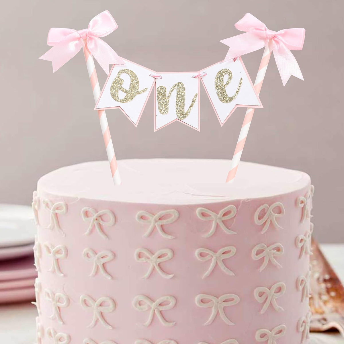 Pink Bow Ribbon Cake Topper - Bow Birthday Cake Topper,Coquette Themed Party Supplies,She's Tying The Knot,Bow 1st Birthday Cake Smash