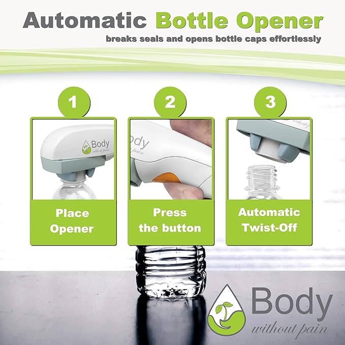 Electric Bottle Opener for Seniors - Automatic Solution for Easy Opening of Water Bottles. Ideal for Weak Hands or Those with Arthritis. Perfect for Soda, Milk, Juice. Battery Powered.