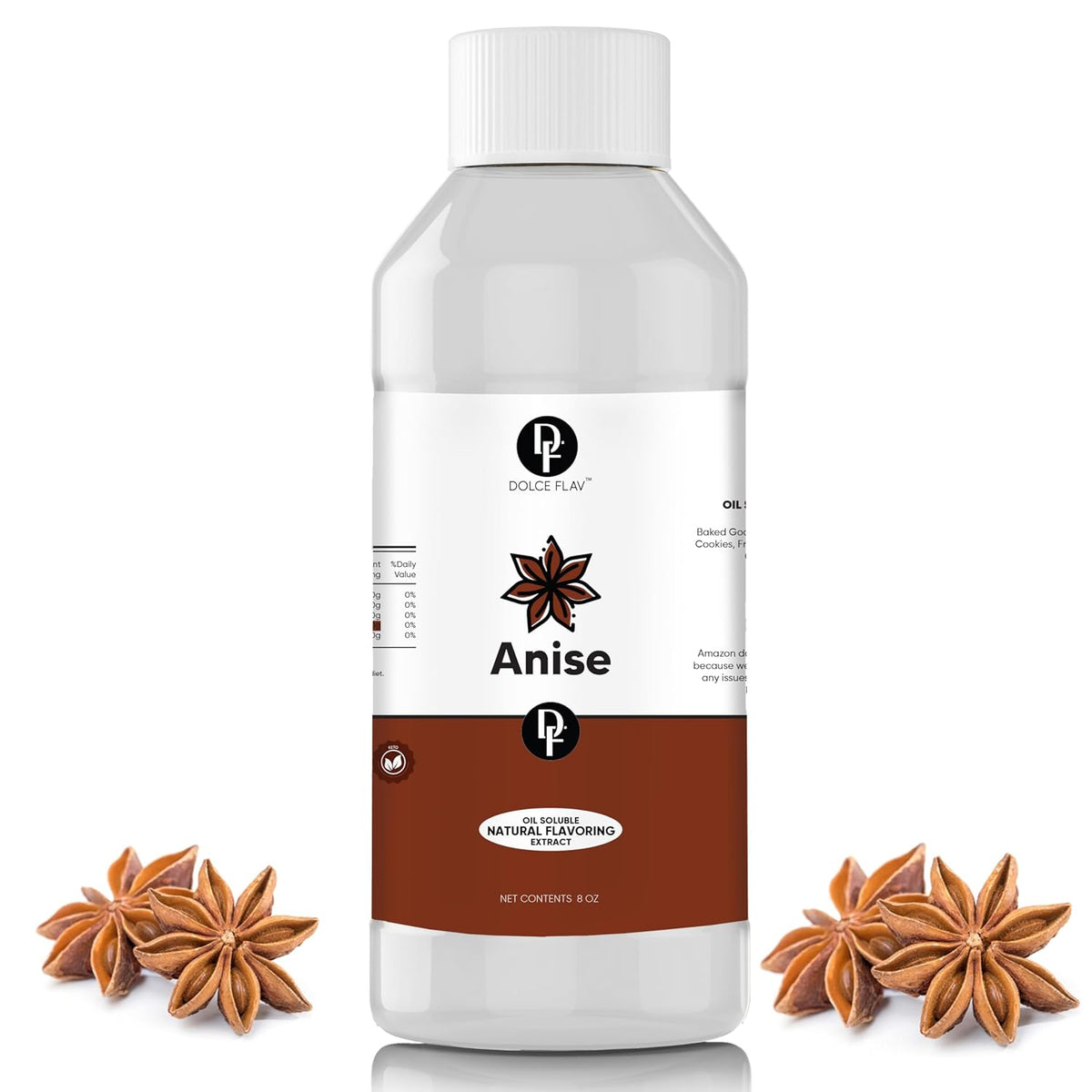 Dolce Flav Natural Anise Extract – 8 Ounce Oil-Soluble Kosher, Sugar-Free, Concentrated Licorice Anise Flavoring for Baking, Cookies & Liqueurs, Includes Measured Dropper