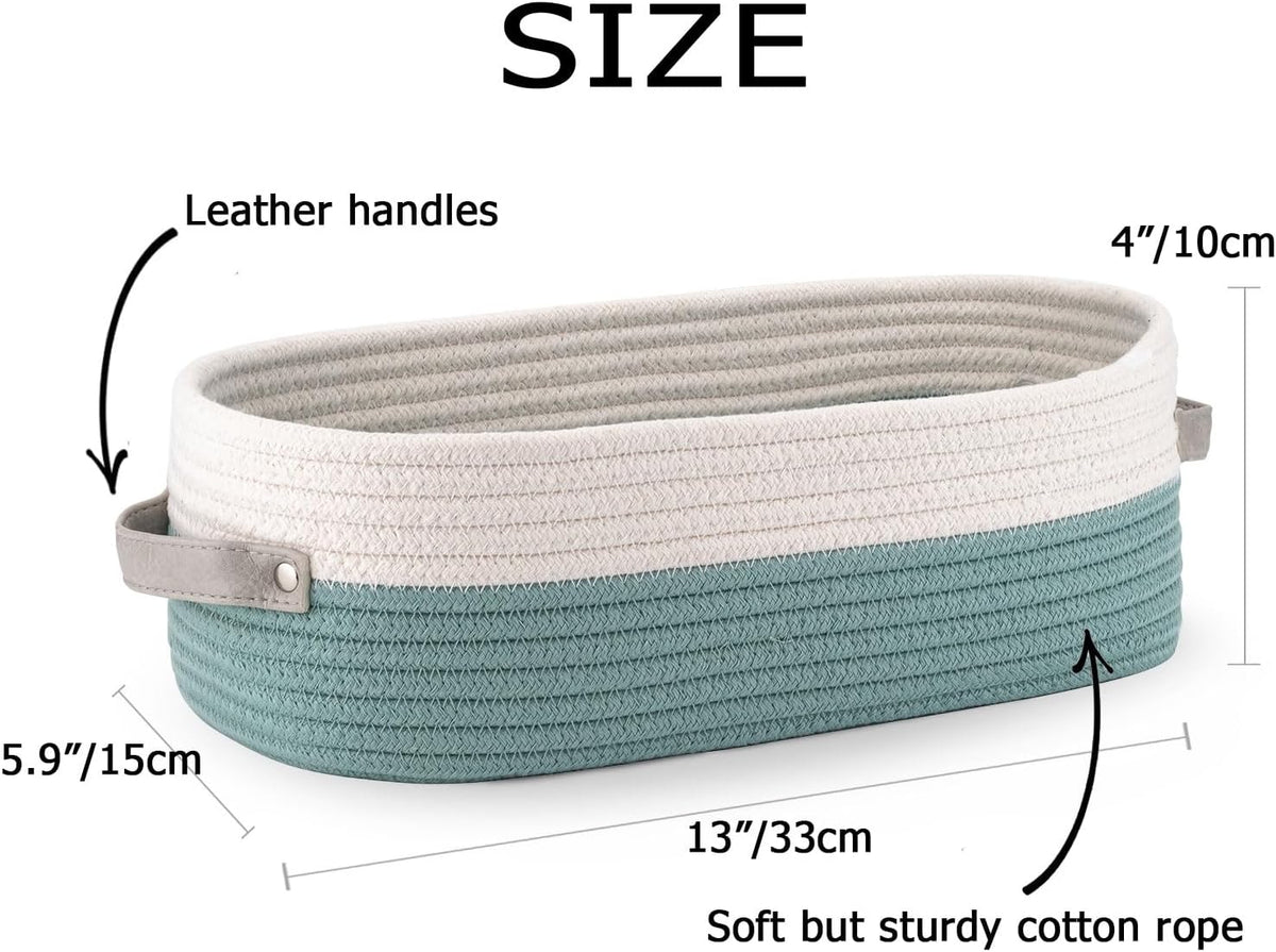 Cotton Rope Woven Toilet Paper Baskets for Organizing Decorative for Boho Decor Small Storage Gift 13"x5.9"x4" Mint Green
