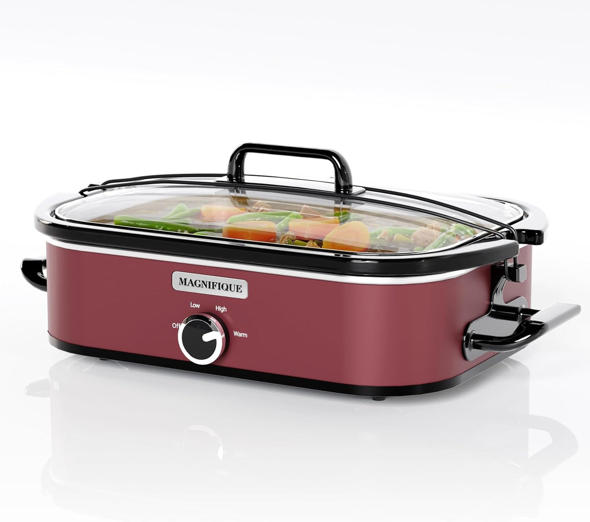 [NEW] MAGNIFIQUE 4-Quart Slow Cooker with Casserole Manual Warm Setting - Perfect Kitchen Small Appliance for Family Dinners, Dishwasher Safe Crock, Red