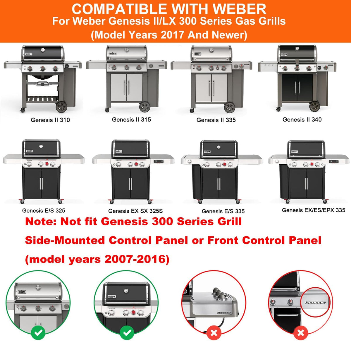 Upgrade Griddle Inserts and Grate for Weber Genesis II 300 Grills, Flat Top Griddle for Genesis II E-310/315/330/335 S-310/335 LX S/E-340, 2022 Series E-325s S-325s, Replace for Weber 6788