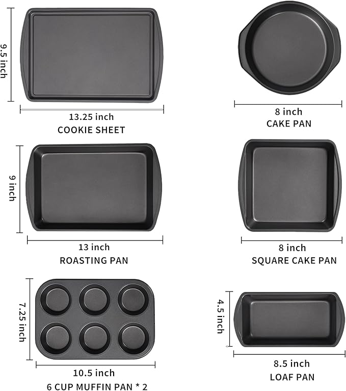 LISI 7 Piece Baking Pans Set Non Stick, Heavy-Duty Carbon Steel Oven Pan Set Include Muffin Pan, Loaf Pan, Cake Pan & Roasting Pan, PFA Free Non Toxic Make a Great Gift for Family