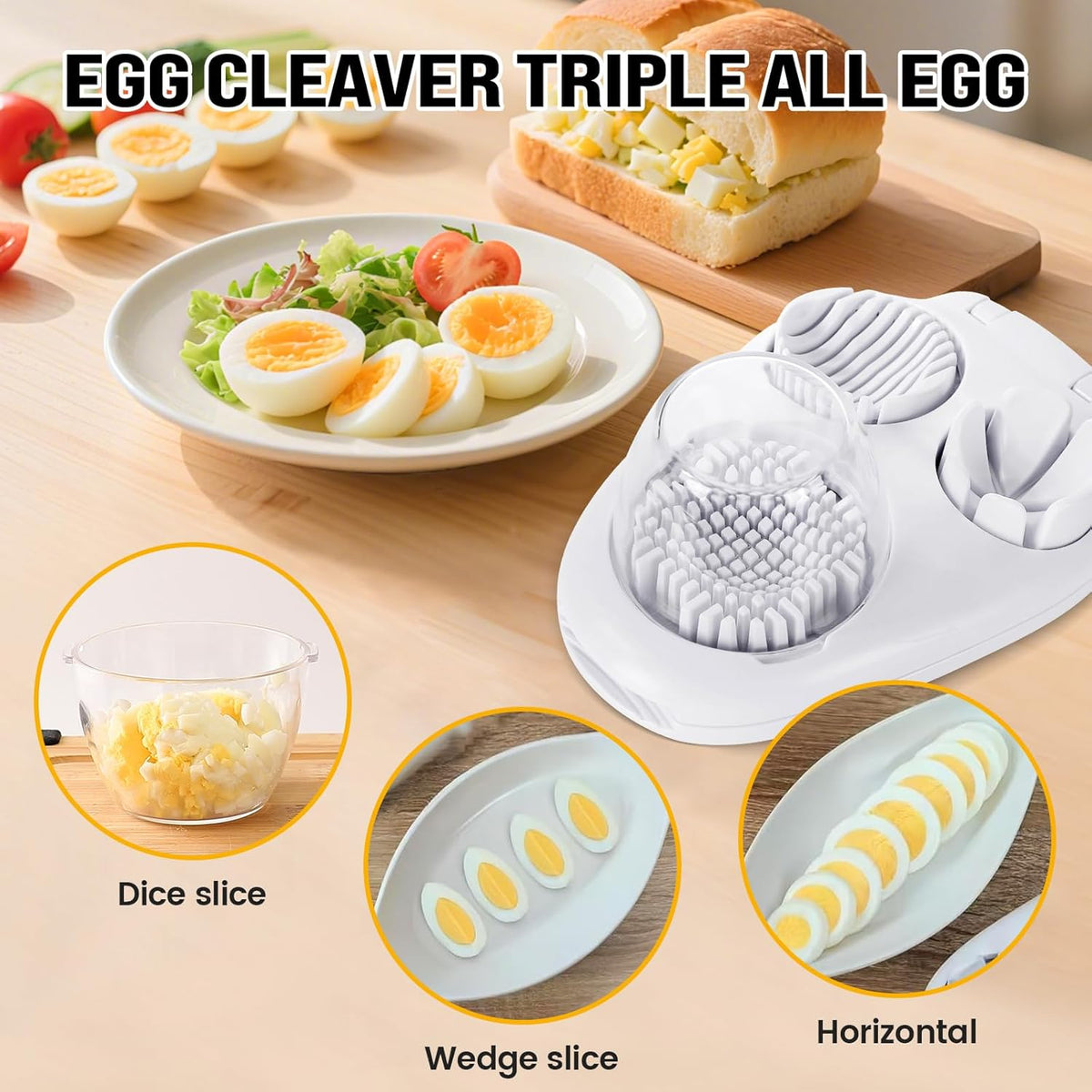 Nxyznmql3-In-1egg Slicer For Hard Boiled Eggs,Stainless Heavy Duty Steel Egg Slicer Kitchen Gadget, Fit Strawberry,Apple,Banana,Cherry,Tomato,White