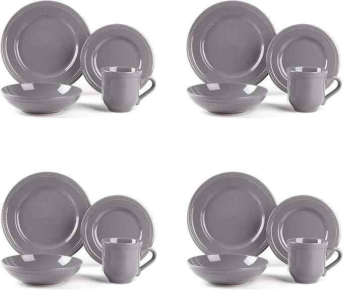Pearl Dots Stoneware Dinnerware (16pc Set, Grey)