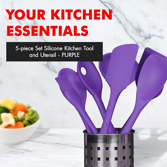 Chef Craft Premium Silicone Kitchen Tool and Utensil Set, 5 Piece, Purple