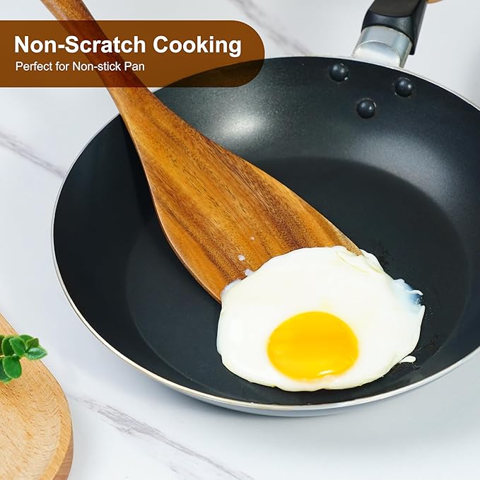 FJNATINH 6 PCS Teak Wooden Cooking Kitchen Utensils Set, Large Wooden Spoons for Cooking Mixing Baking, Non-stick Kitchen Utensils Set Gifts for Women Housewarming Gifts