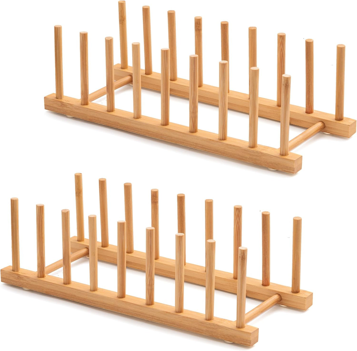 Bamboo Dish Drying Rack for Kitchen Counter and Cabinet, Dish/Book/Plate/Bowl/Cup/Cutting Board/Pot Lid Organizer for Kitchen, Living Room, Study, Display Cabinet (8 Slots)