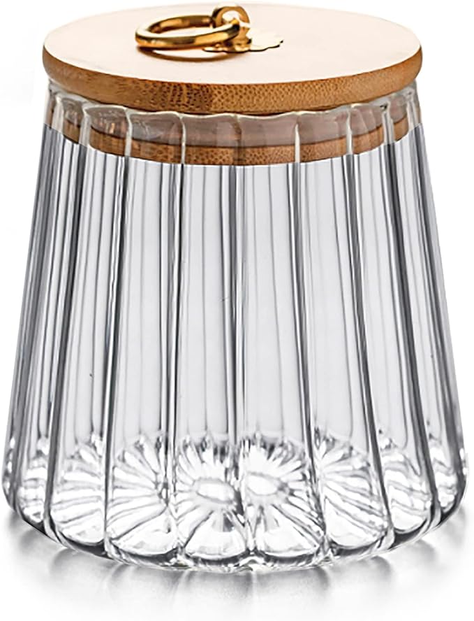 FANTESTICRYAN Glass Coffee Nuts Canister Airtight Storage Jar Petal Decorative Container with Bamboo Lid Metal Handle Easy to Grasp 700ml, 23 FL OZ