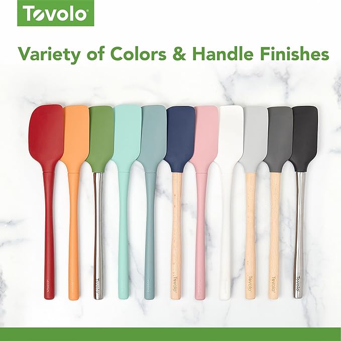 Tovolo Silicone Spatula with Wooden Handle Set of 5 Piece Silicone Kitchen Utensil Set Spoonula Jar Scraper Mini Spatula and Spoonula for Cooking Baking Mixing Folding Black Cookware Set